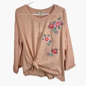 NWT Umgee Floral Top Embroidered Sz S Blush Pink Tie Knot‎ Cottagecore Boho NEW